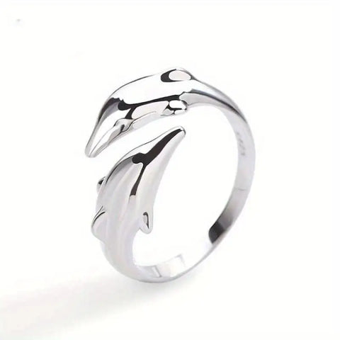 Anillo Ajustable Con Diseño De Delfín De Dos Cabezas