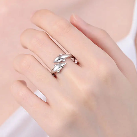 Anillo Ajustable Con Diseño De Delfín De Dos Cabezas