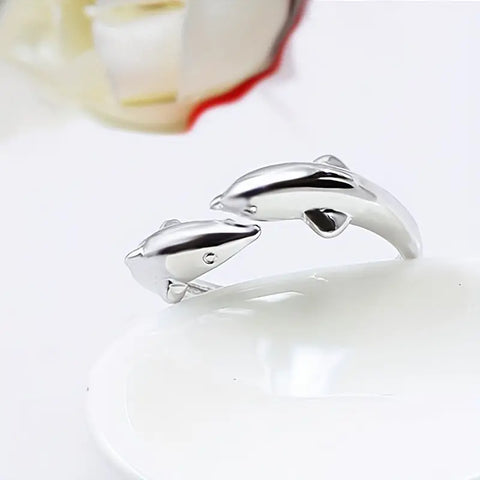 Anillo Ajustable Con Diseño De Delfín De Dos Cabezas