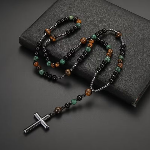 Collar de cruz de ágata