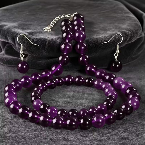 Set collar y pulsera y aretes amatista