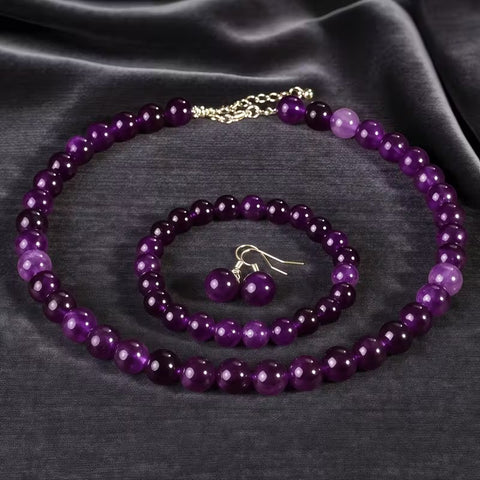 Set collar y pulsera y aretes amatista