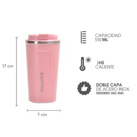 Termo de viaje térmico rosado