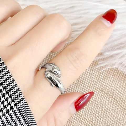 Anillo Ajustable Con Diseño De Delfín De Dos Cabezas