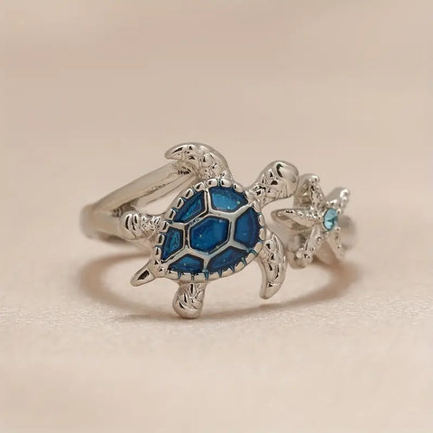 Anillo tortuga y estrella de mar