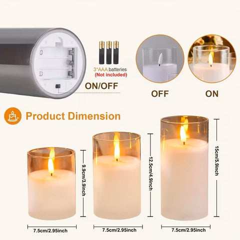 Set de 3 Velas LED con efecto de llama parpadeante